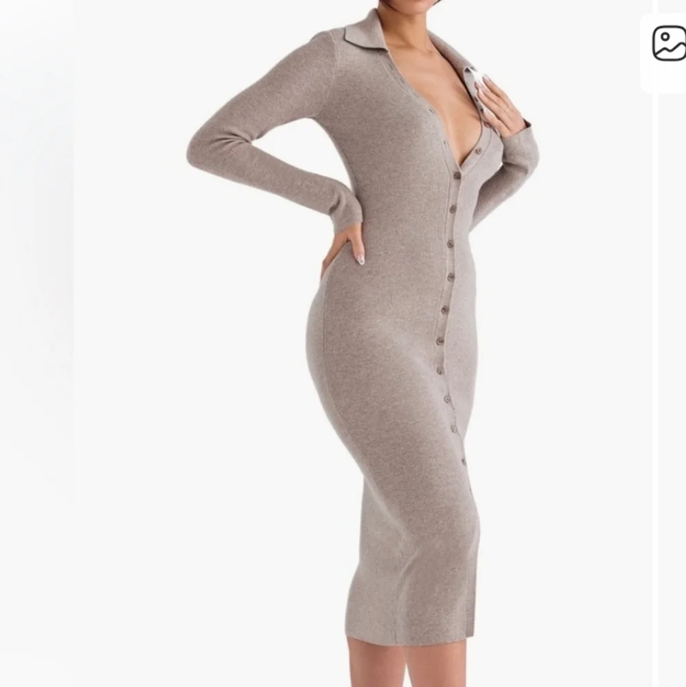 House Of Harlow 1960 Revolve Blue Collared Ribbed Knit Button Down Dress Small - Picture 2 of 15